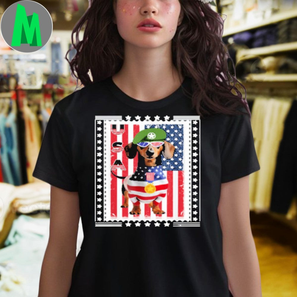 Design Patriotic Dachshund American Flag 4th Of July Tee Shirt