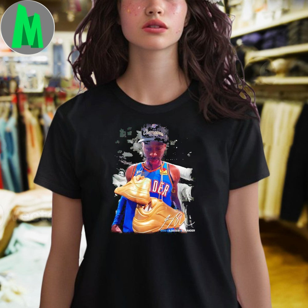 Design Shai Gilgeous Alexander 2025 Thunder Champion Golden Shoes Tribute Shirt
