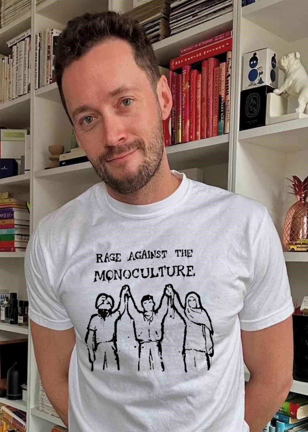 Diverse Individuals Raising Hands Rage Against the Monoculture T-Shirt