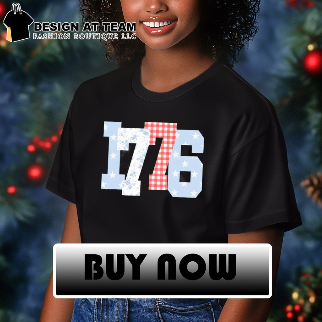 Floral Gingham Stars 1776 Patriotic America 4th of July shirt