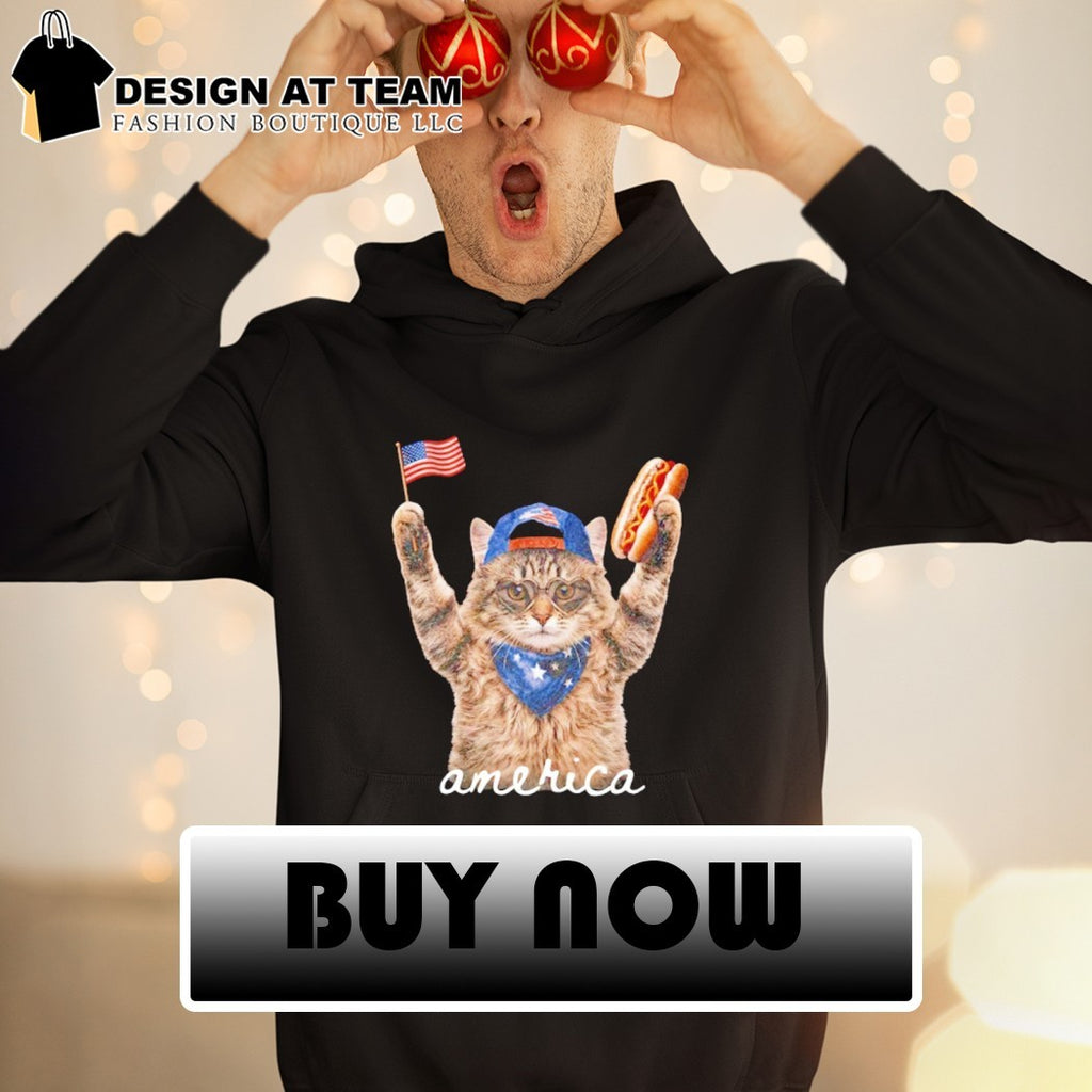 Funny Patriotic Cat American Flag Hot Dog Fourth Of July shirt