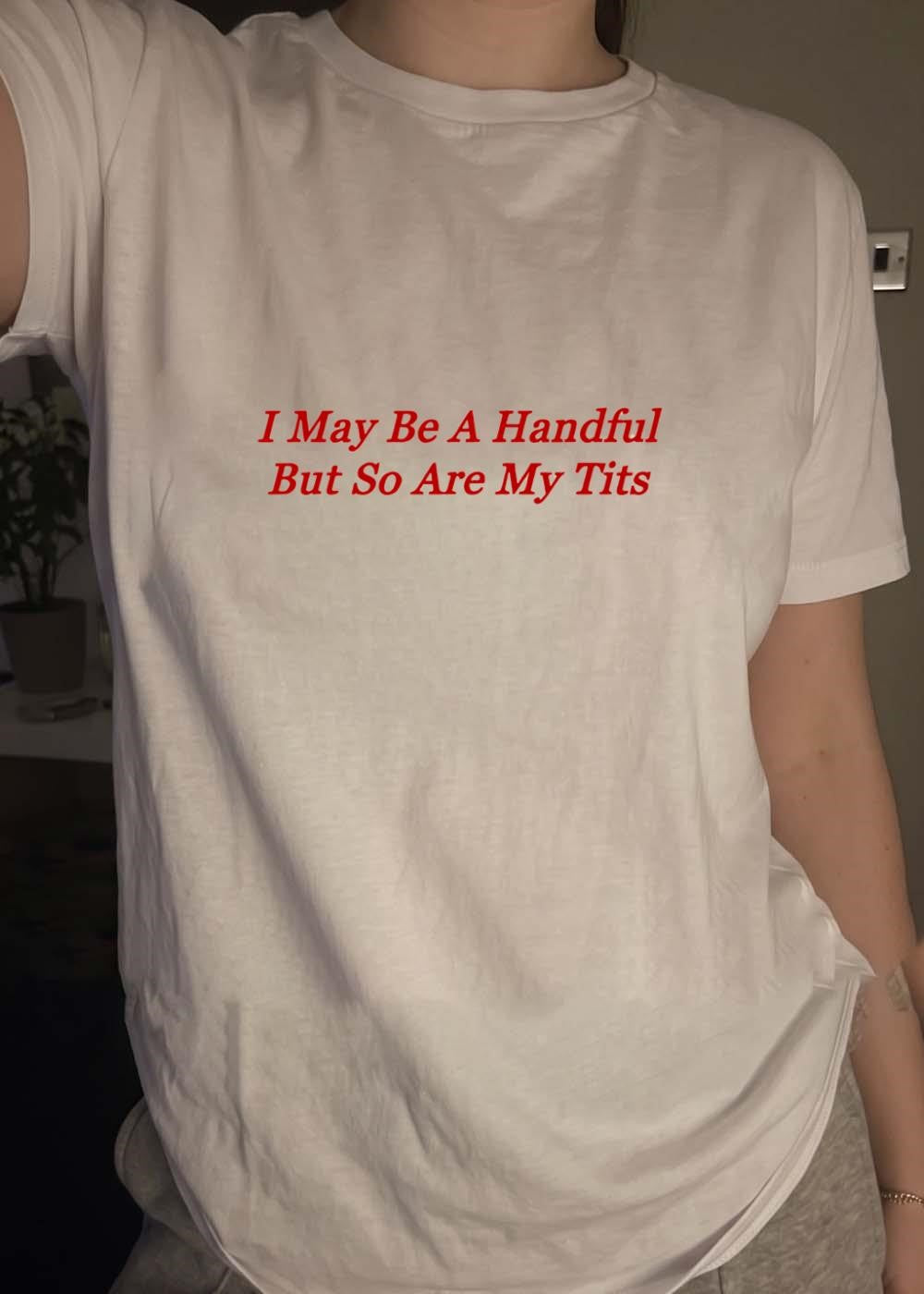 Funny Slogan I May Be A Handful But So Are My Tits Graphic T-Shirt