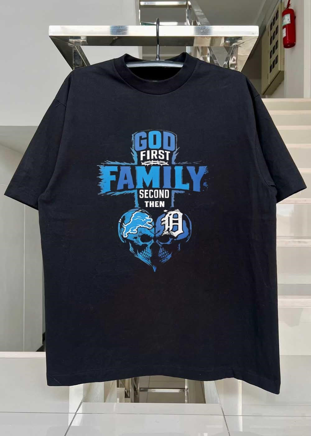 God First Family Second Then Detroit Lions Detroit Tigers Skull shirt