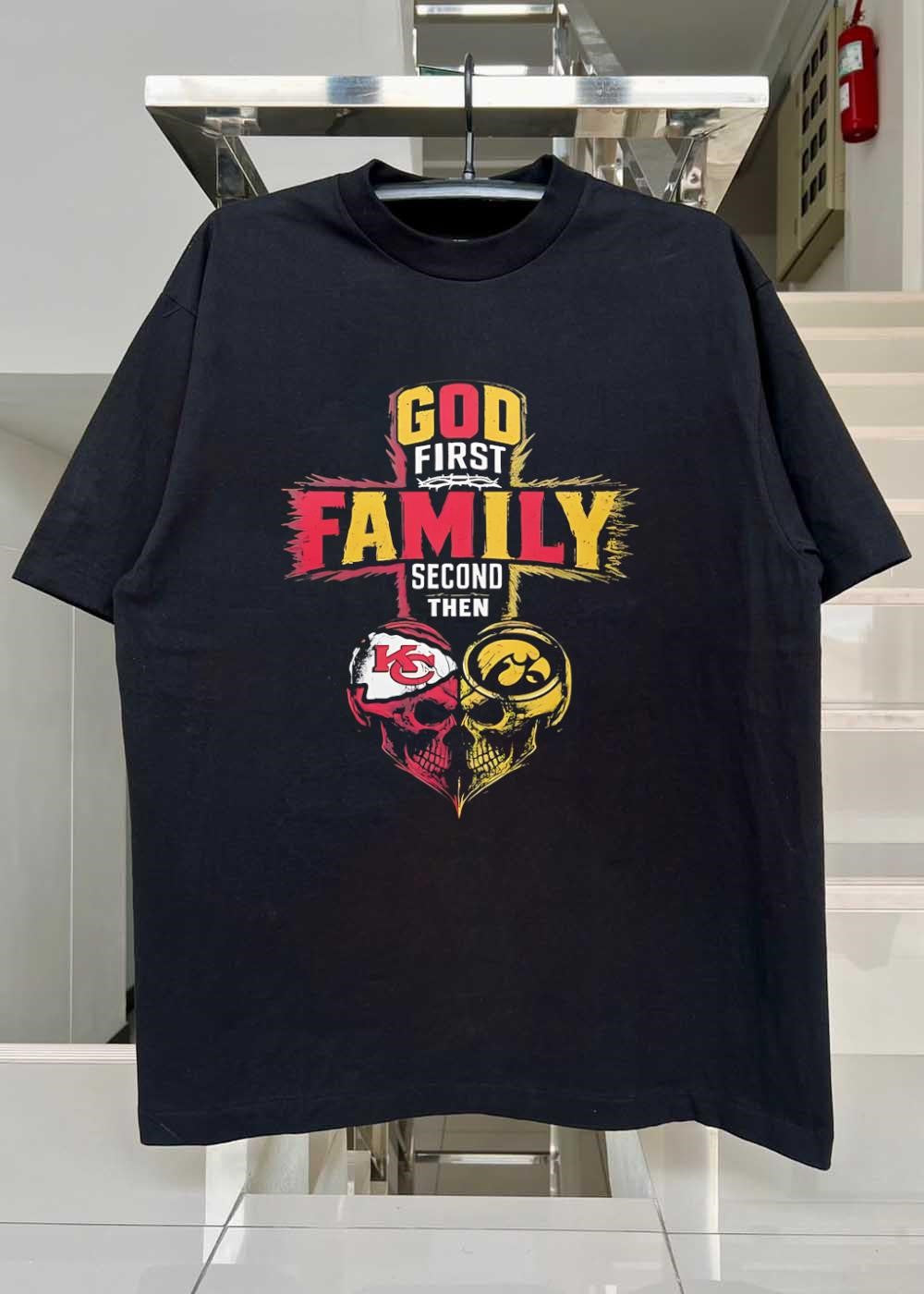 God First Family Second Then Kansas City Chiefs Iowa Hawkeyes Skull shirt