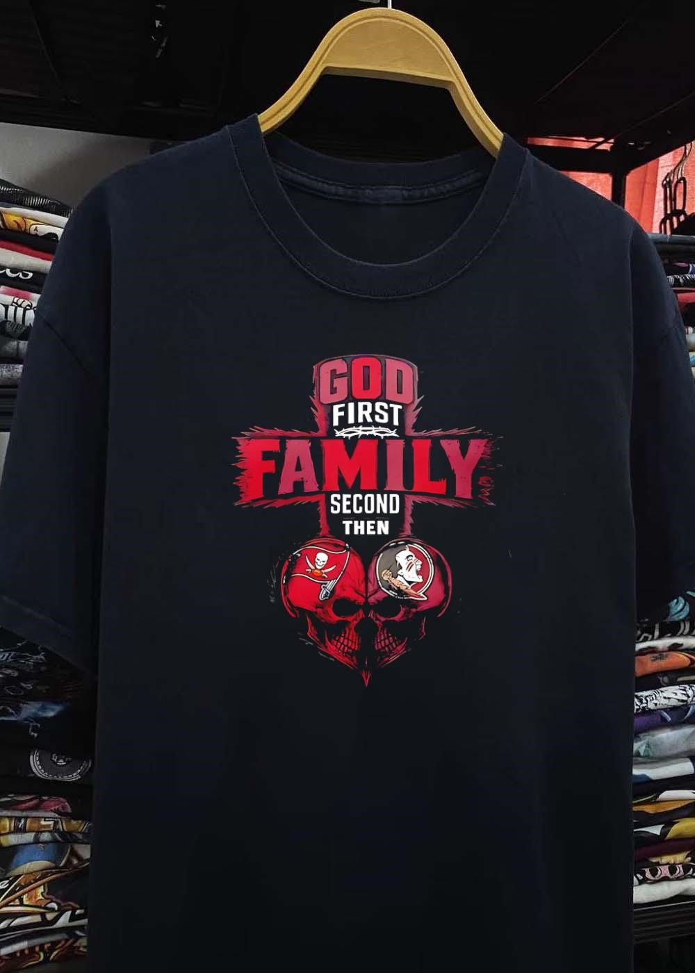 God First Family Second Then Tampa Bay Buccaneers Florida State Seminoles Skull shirt