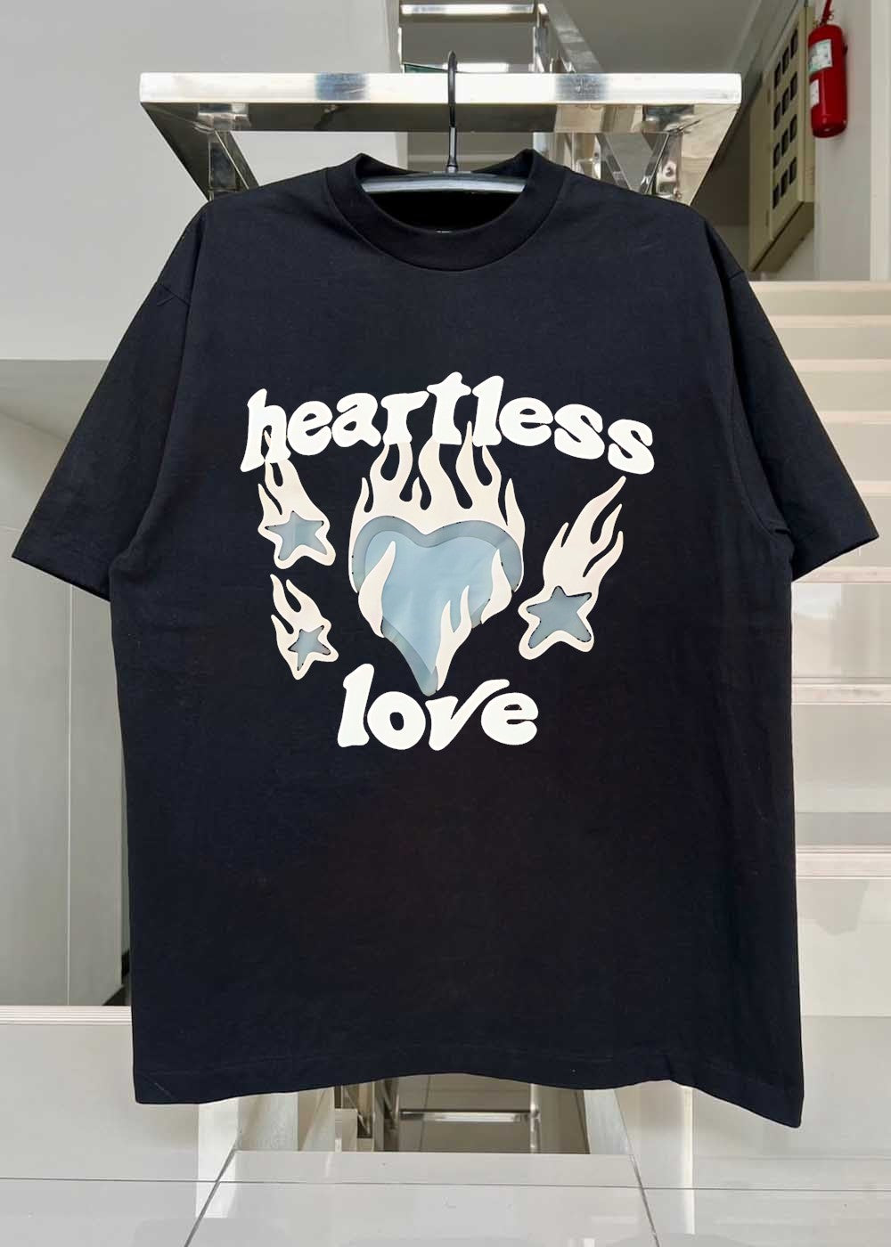 Heartless Love Flaming Heart and Stars Graphic Unisex T-Shirt