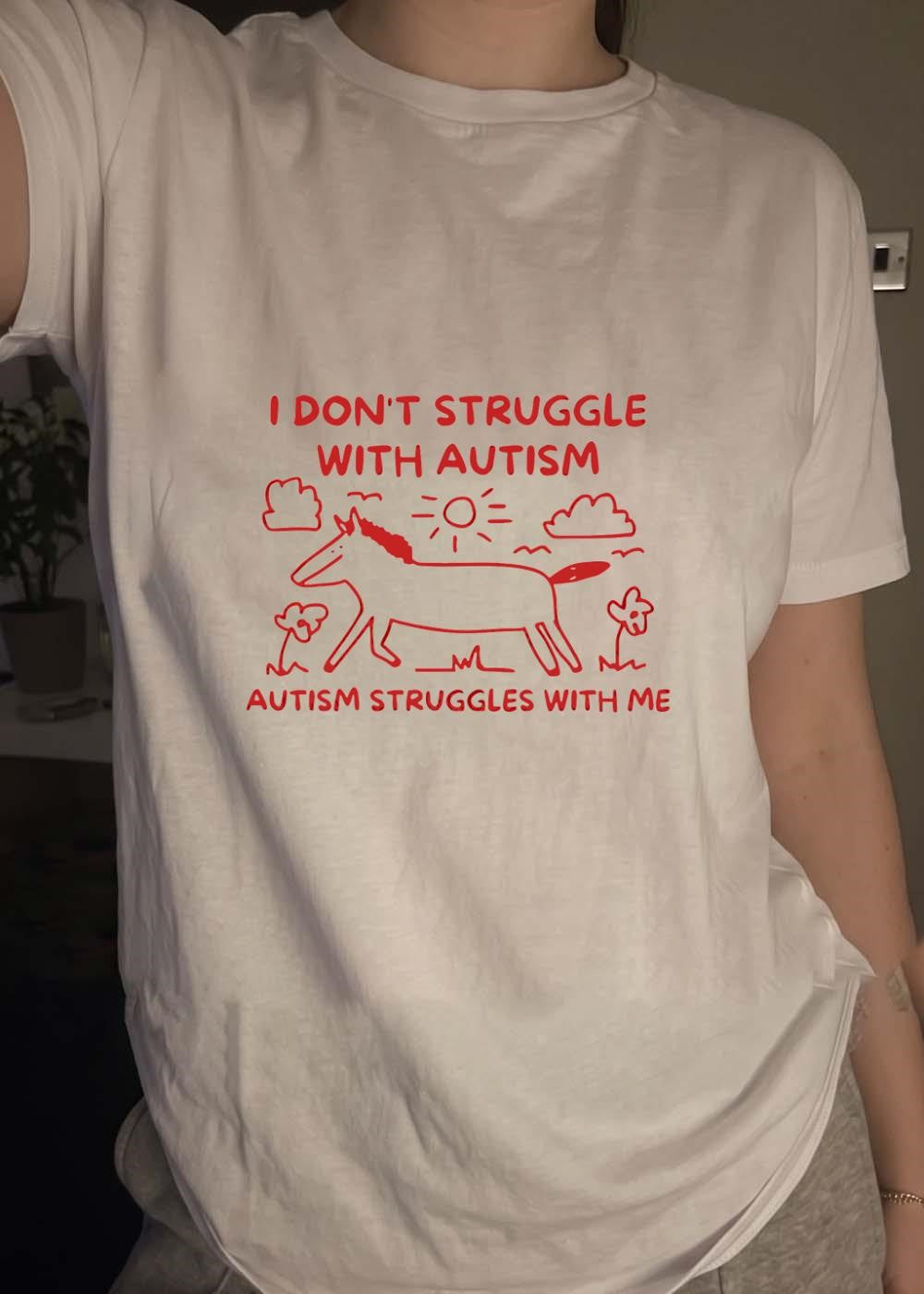 Horse Illustration I Don’t Struggle with Autism It Struggles with Me T-Shirt