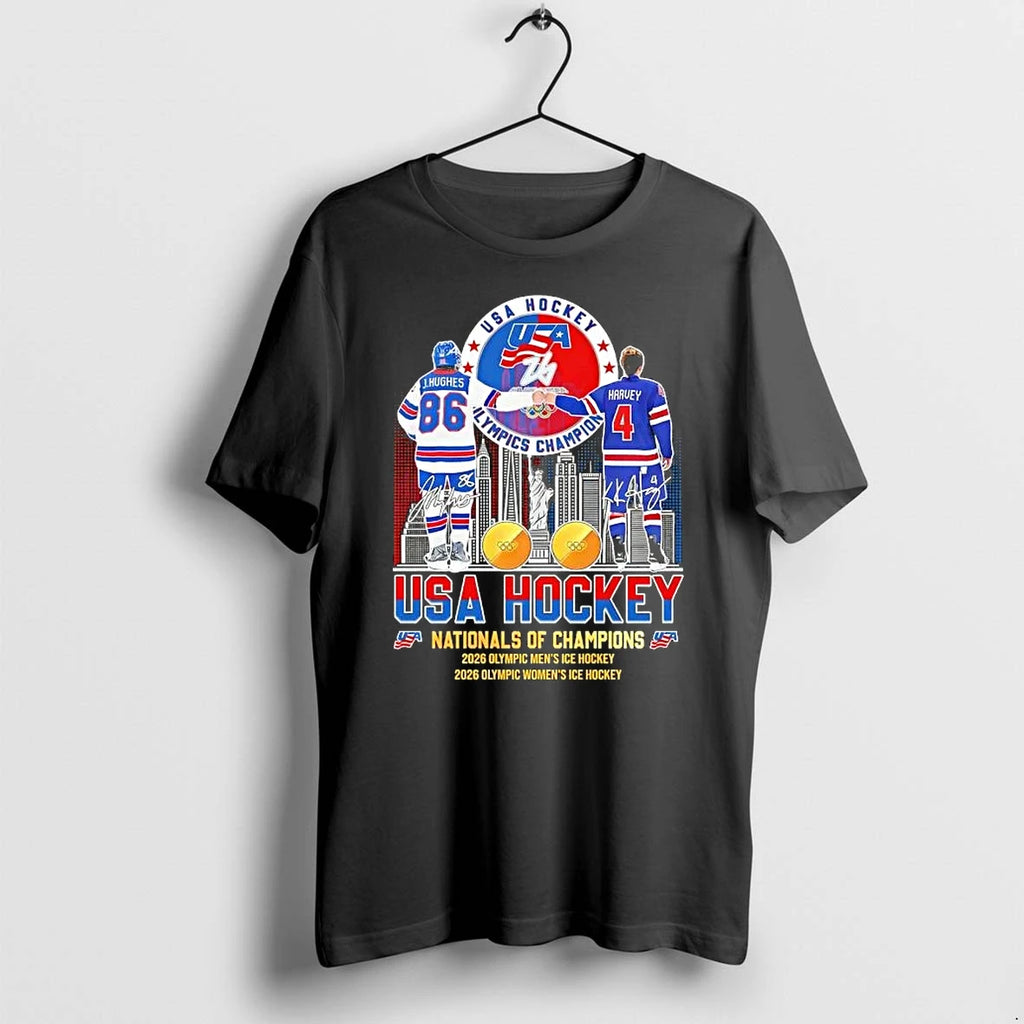 J Hughes Fist Bump Harvey Usa Hockey Nationals Of Champions Hockey City Skyline Tshirts Sweater