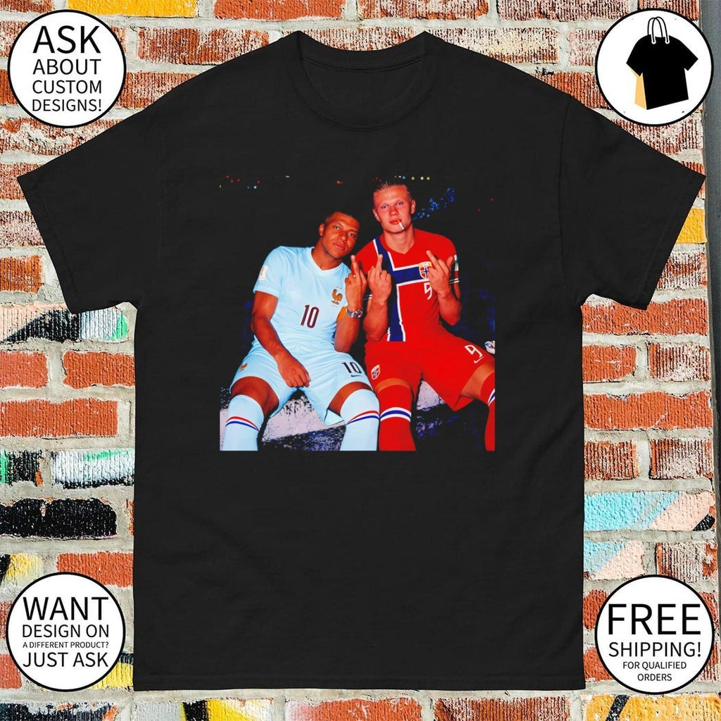 Kylian Mbappe and Erling Haaland smoking middle finger World Cup 2026 shirt