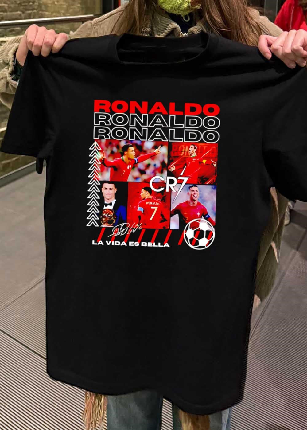 La Vida Es Bella Cristiano Ronaldo Portrait and Action CR7 Portugal T-Shirt