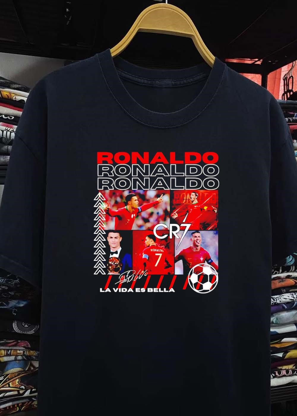 La Vida Es Bella Cristiano Ronaldo Portrait and Action CR7 Portugal T-Shirt