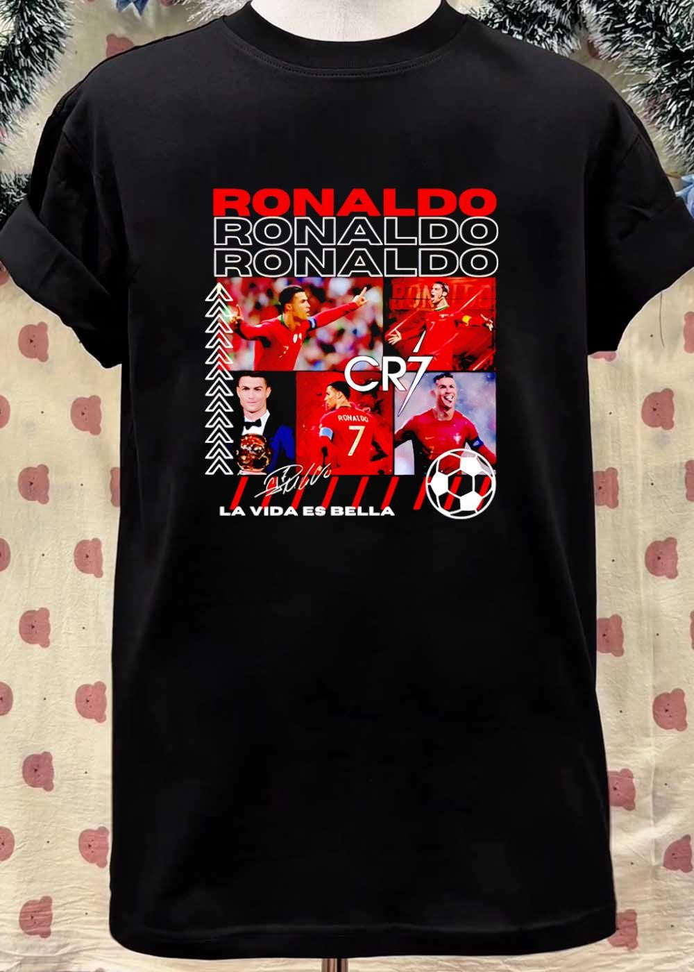 La Vida Es Bella Cristiano Ronaldo Portrait and Action CR7 Portugal T-Shirt
