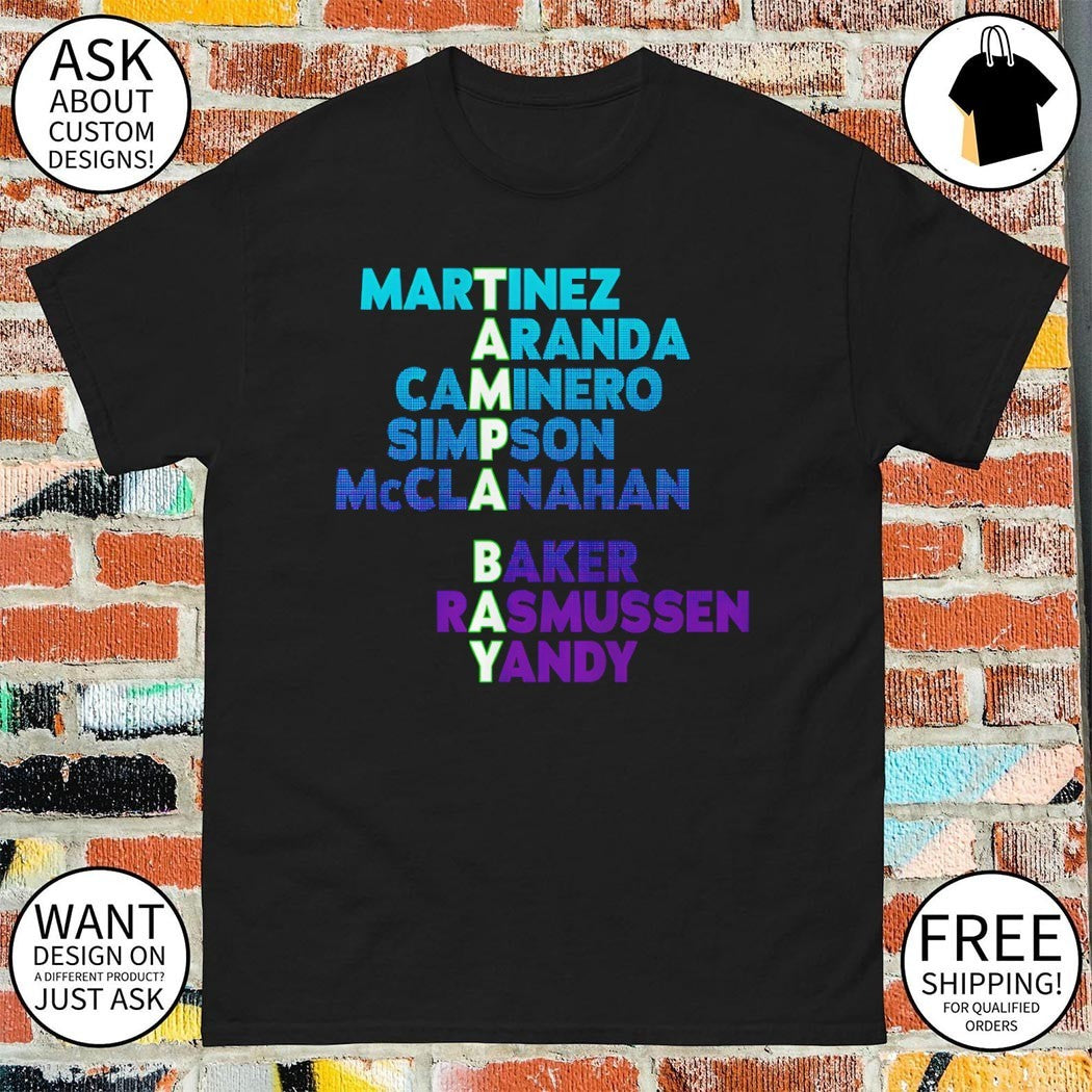 Martinez Aranda Caminero Simpson Mcclanahan Baker Rasmussen Yandy Tampa Bay Baseball Names 2026 shirt