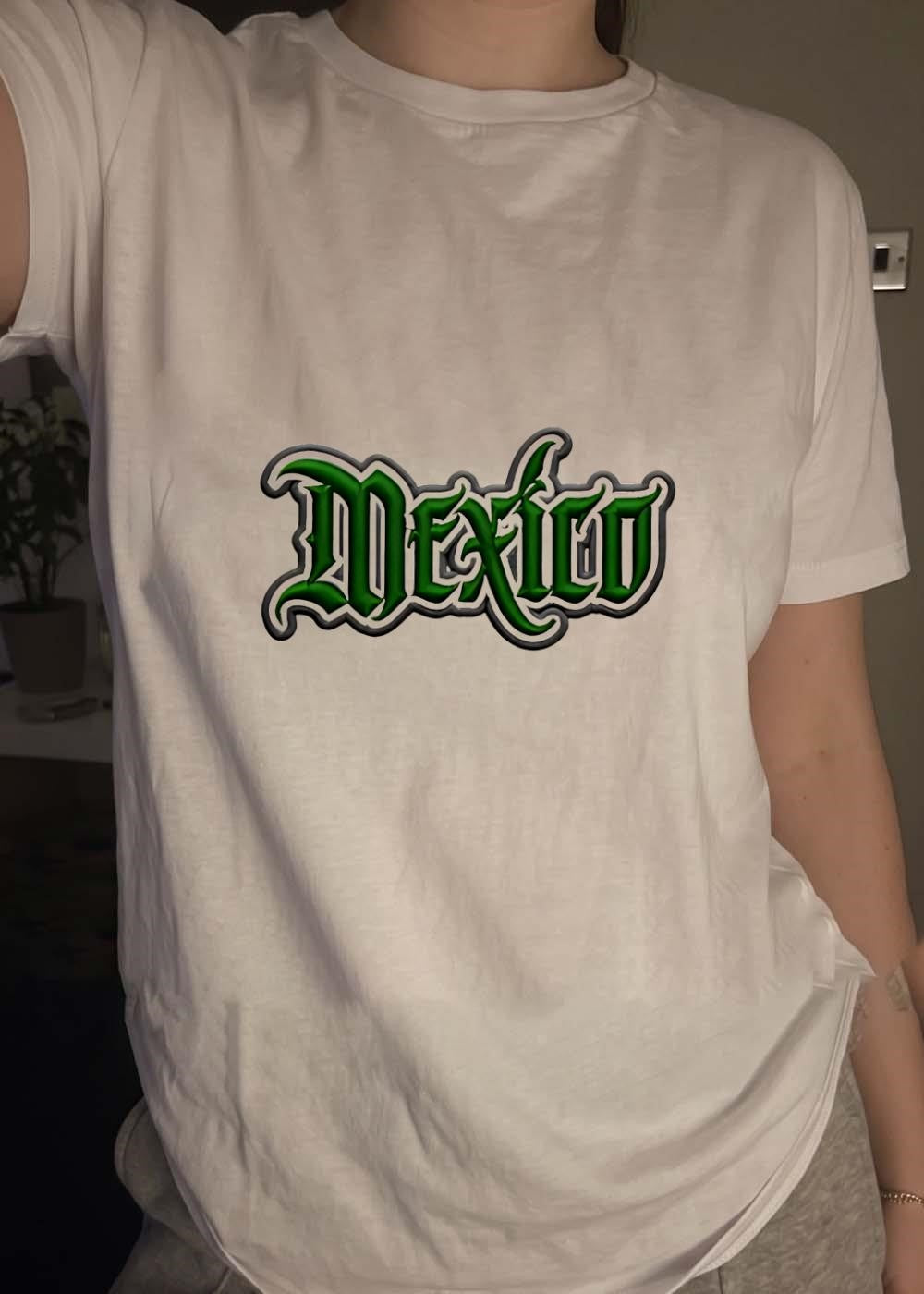 Mexico Embroidered Green and Grey Logo White T-Shirt