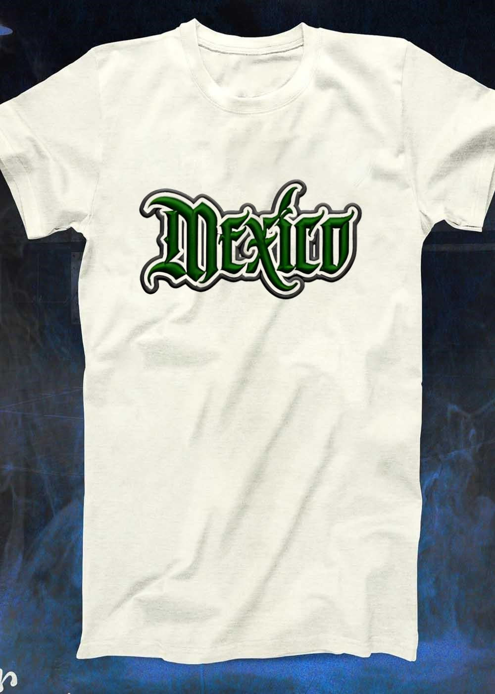 Mexico Embroidered Green and Grey Logo White T-Shirt