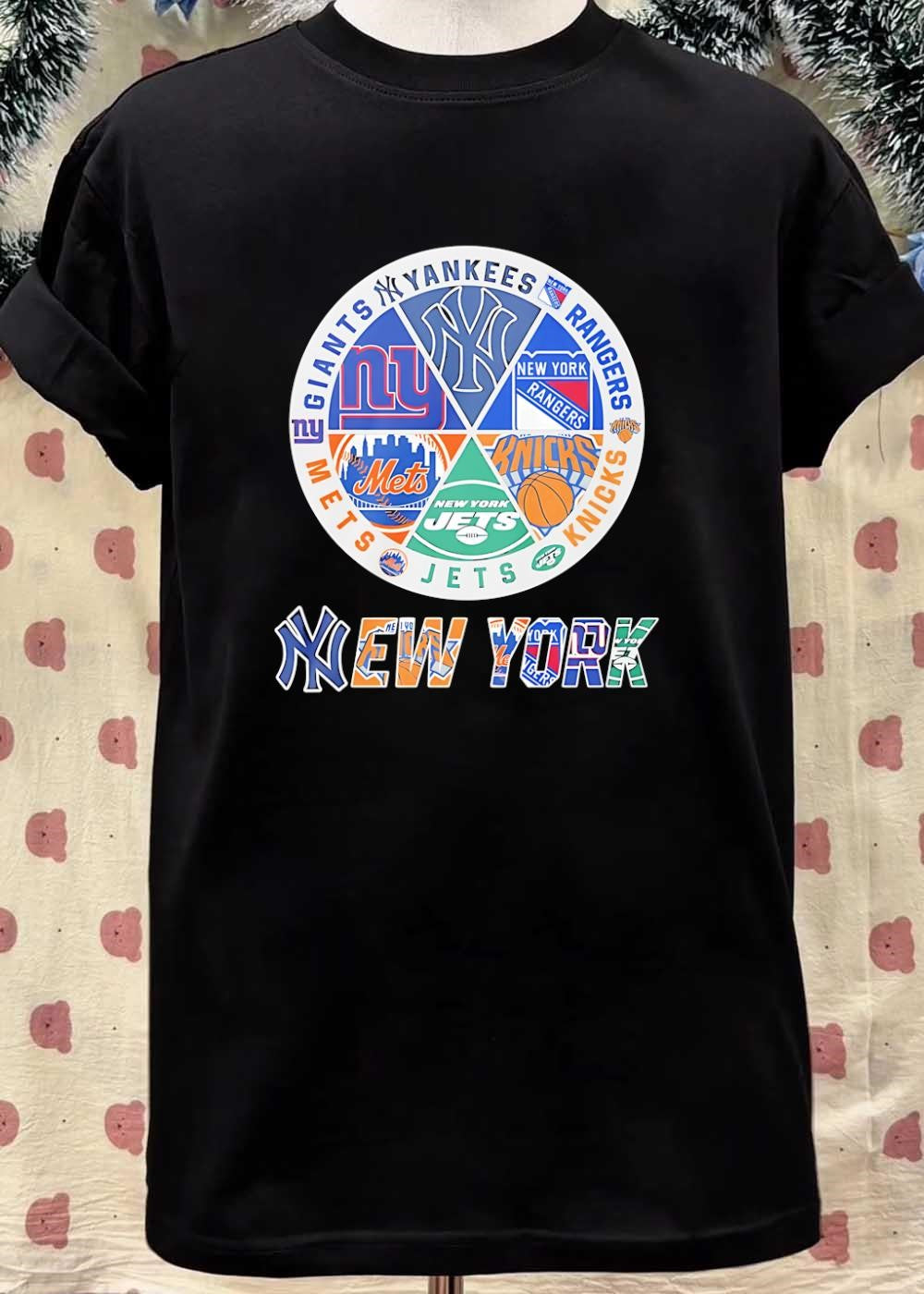 NY Sports Fan Collage Yankee Mets Giants Ranger Knick Jet Logo Printed shirt