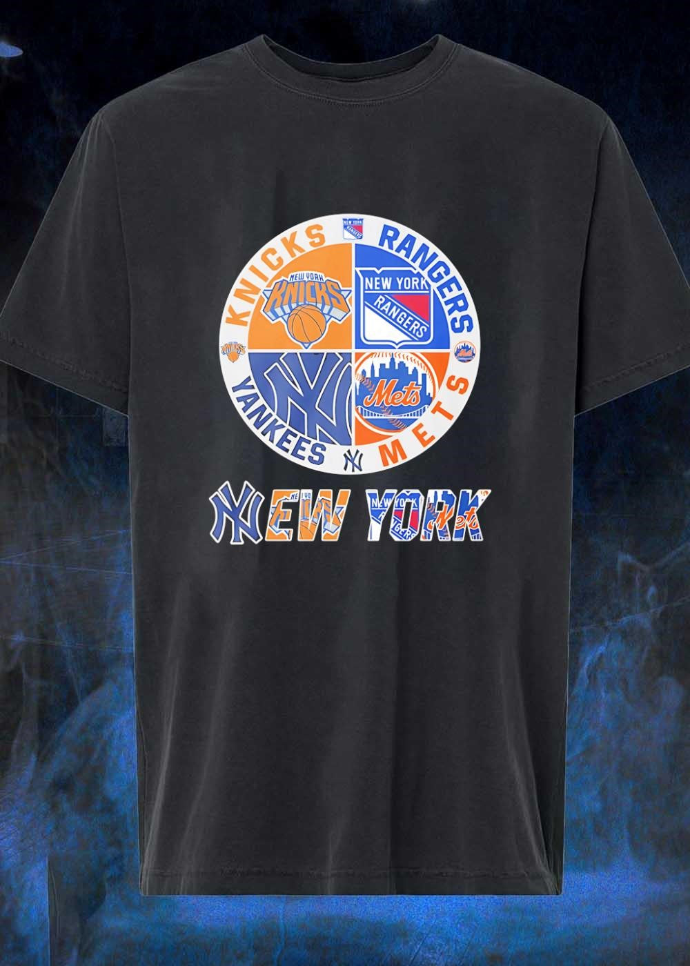 New York Knick Rangers Yankee Met Logo Print shirt