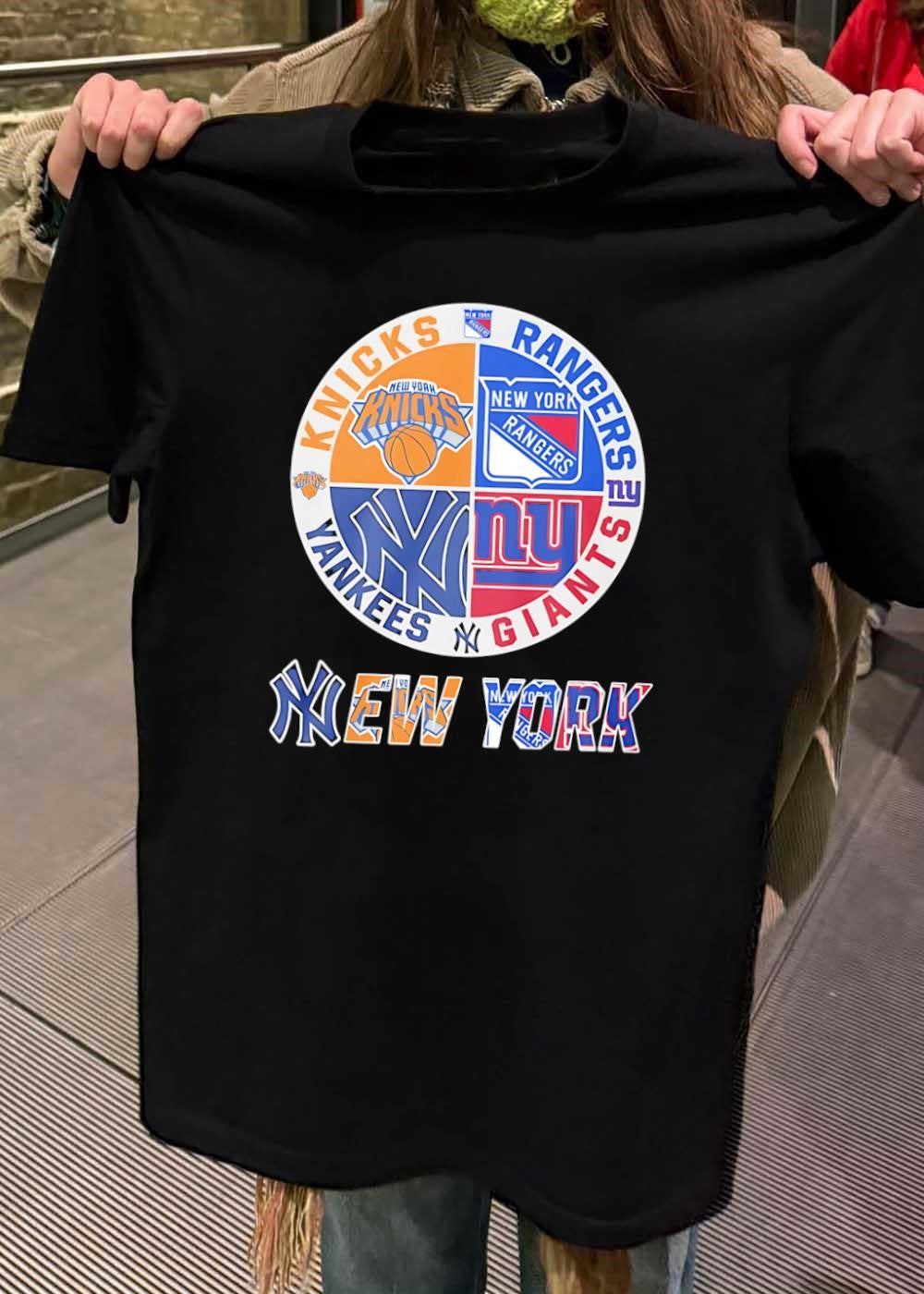 New York Knickerbockers Rangers Yankees Giants Emblem Apparel shirt