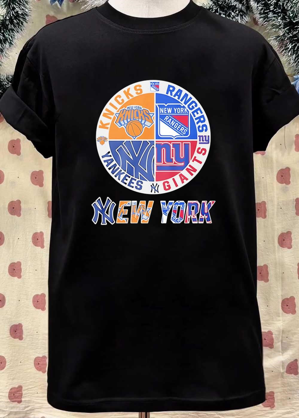 New York Knickerbockers Rangers Yankees Giants Emblem Apparel shirt