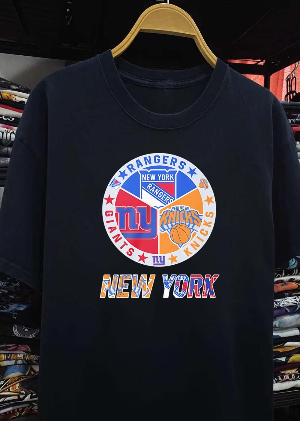 New York Sports Apparel Trio New York Rangers Giants Knicks Logo Shirt