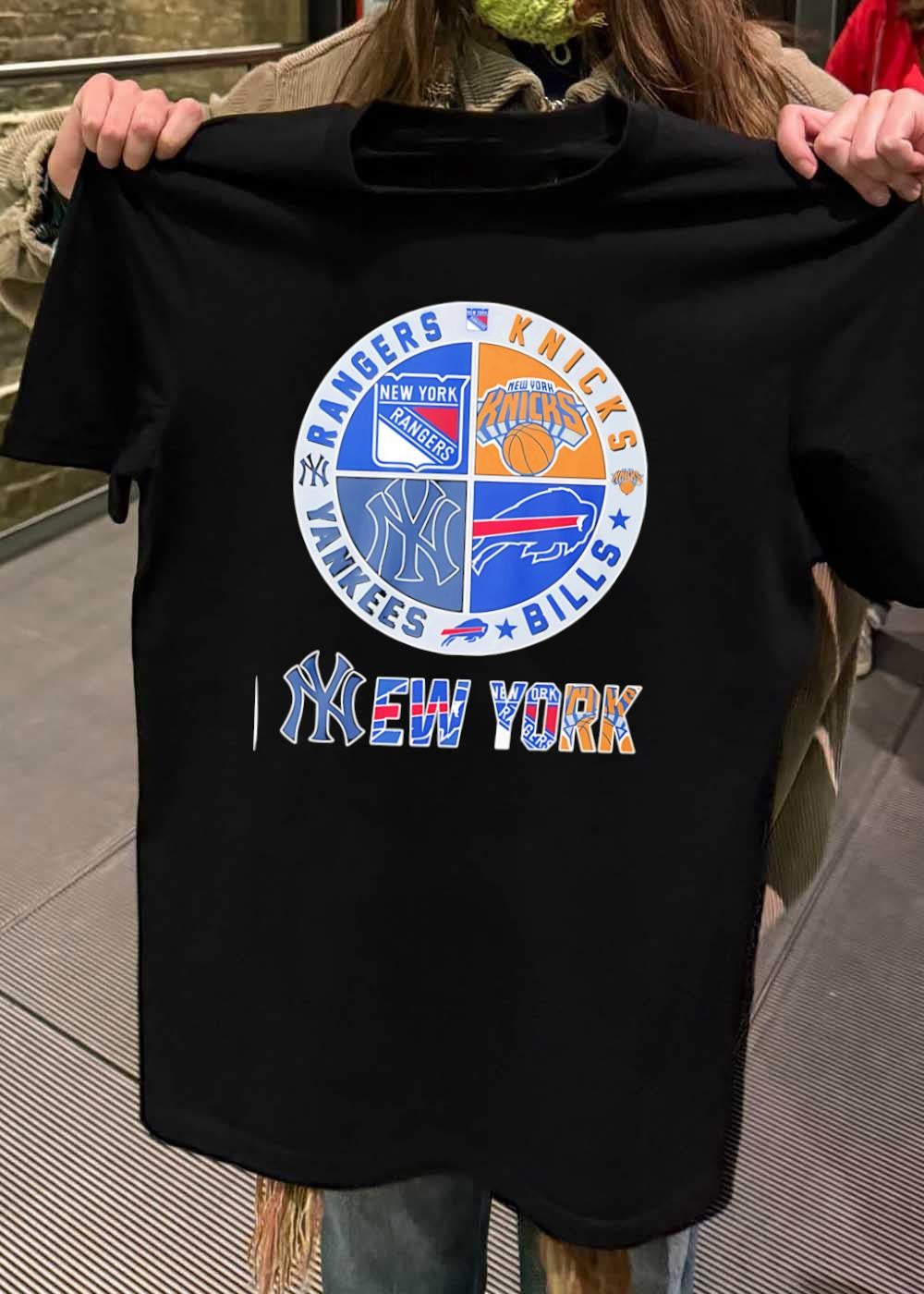 New York Sports Teams Rangers Knicks Yankees Bills Logo shirt
