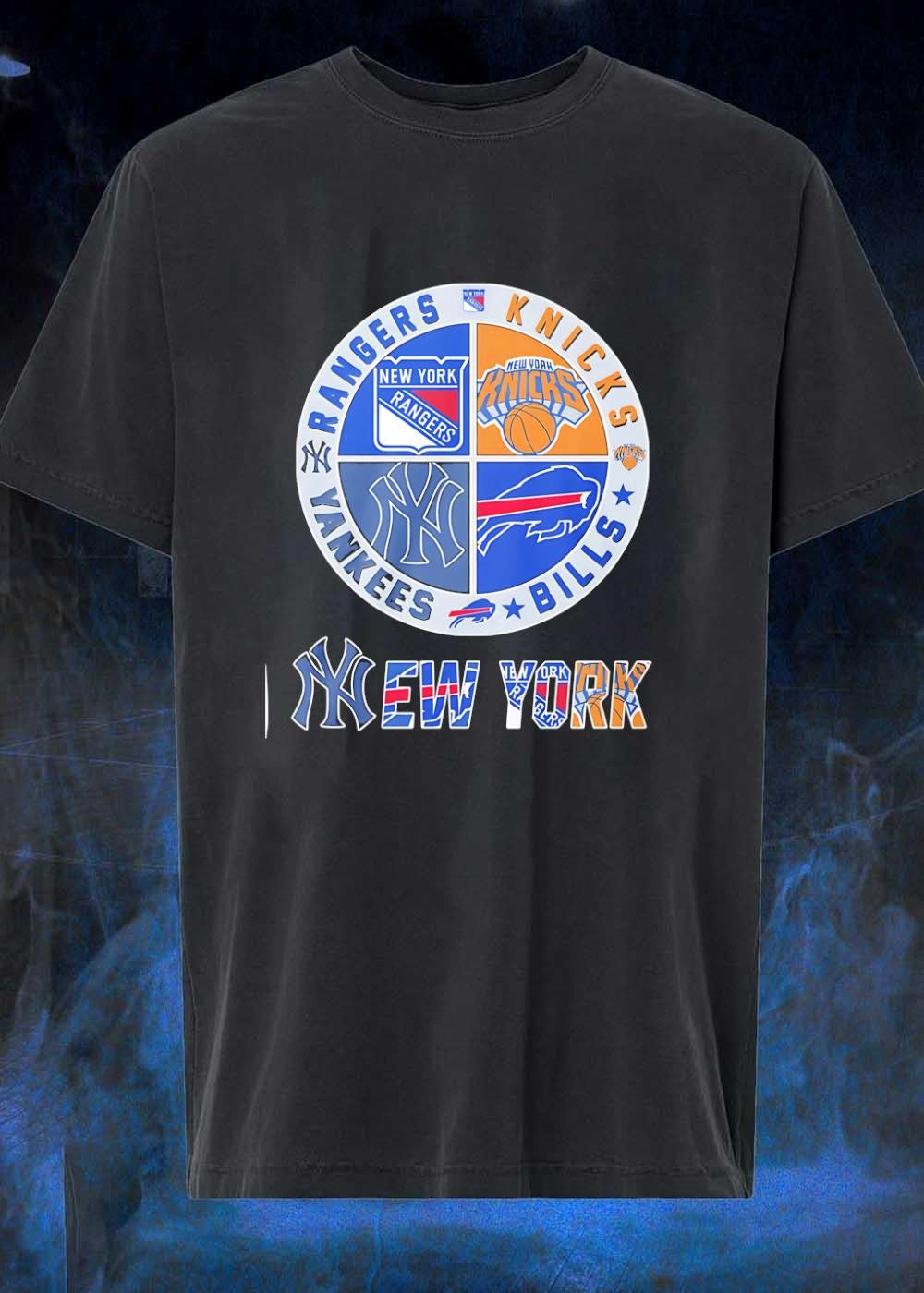 New York Sports Teams Rangers Knicks Yankees Bills Logo shirt