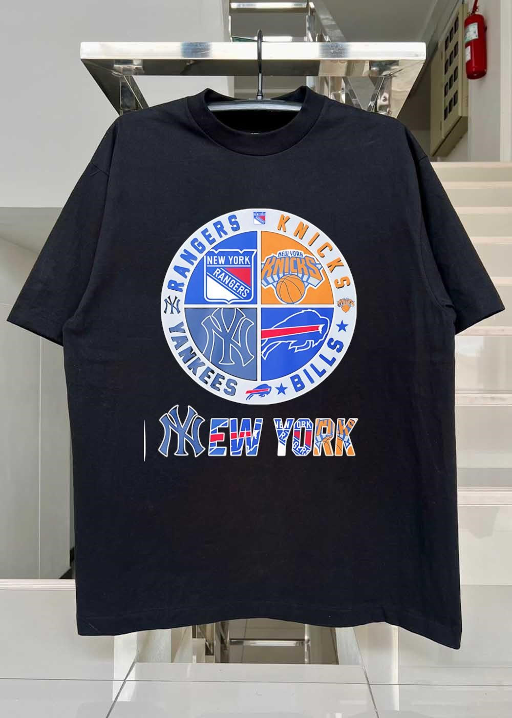 New York Sports Teams Rangers Knicks Yankees Bills Logo shirt