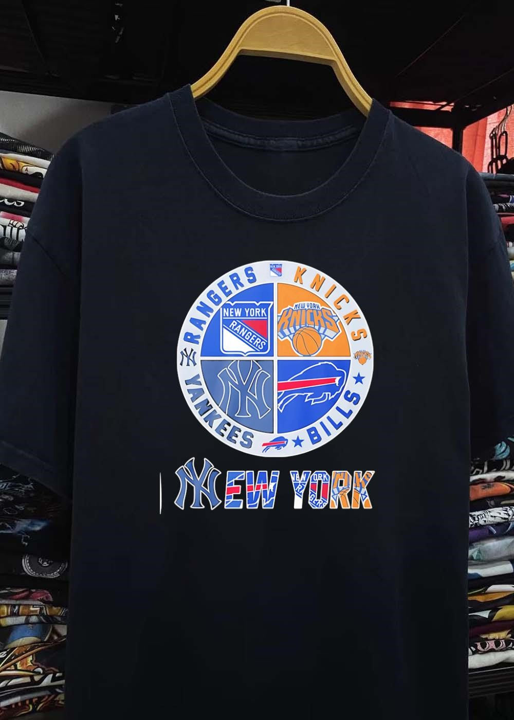 New York Sports Teams Rangers Knicks Yankees Bills Logo shirt