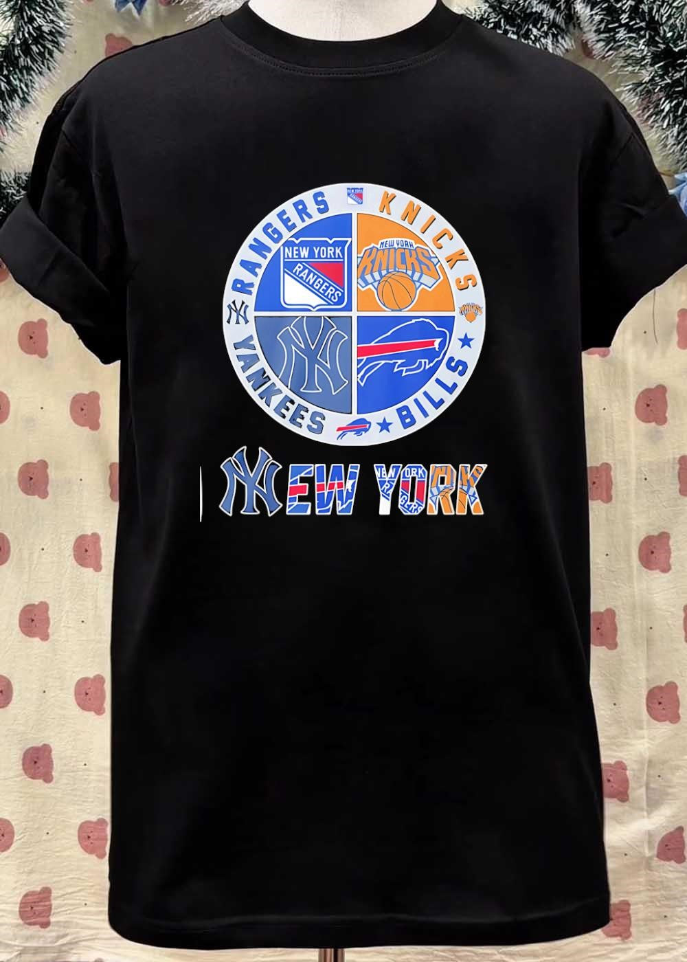 New York Sports Teams Rangers Knicks Yankees Bills Logo shirt
