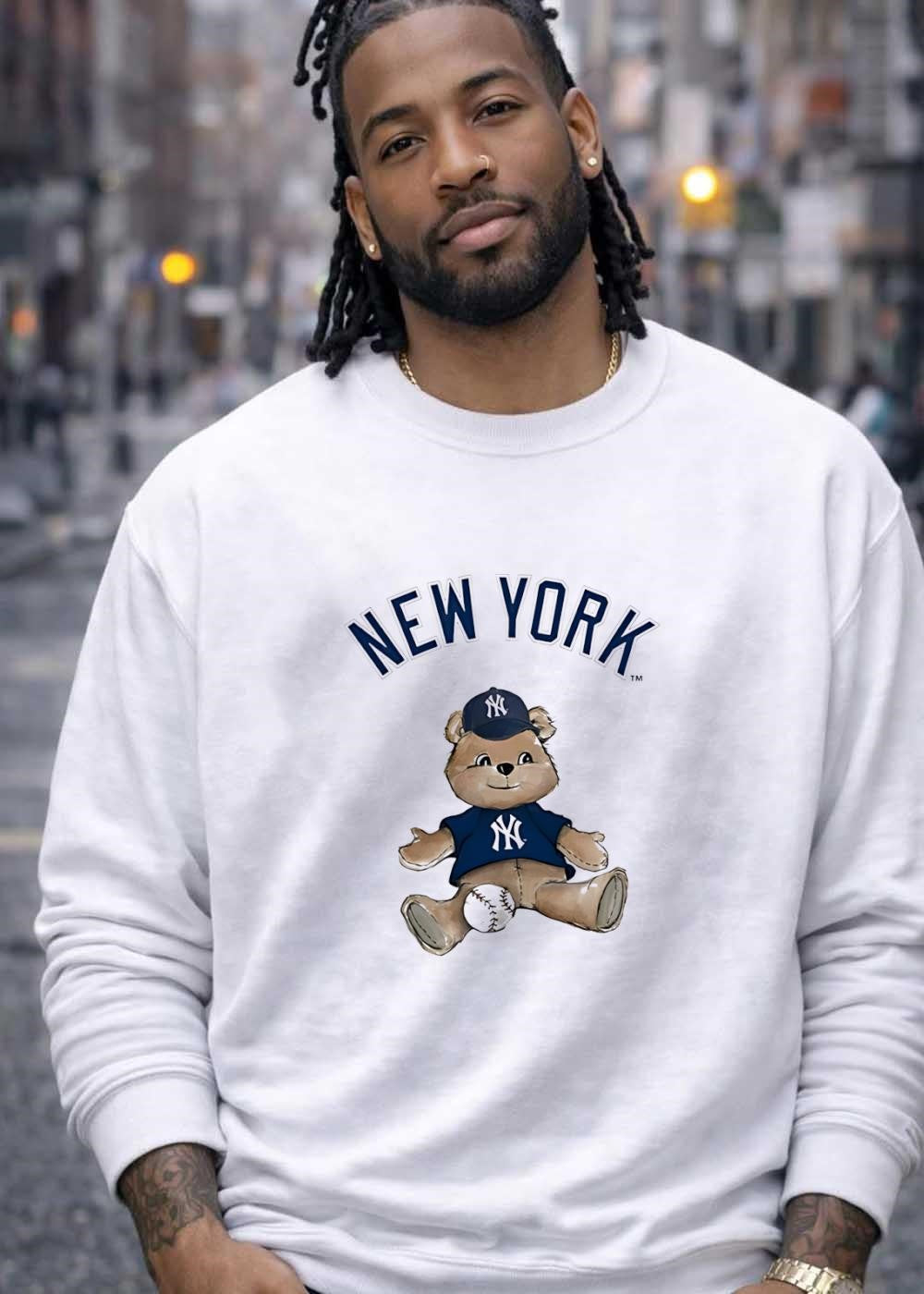 New York Yankees Teddy Bear Sitting with Baseball Youth T-Shirt