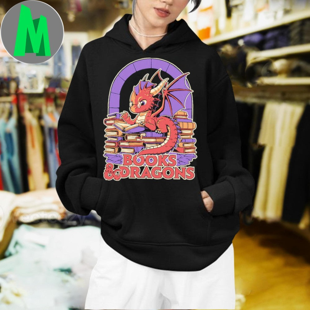 Books and Dragons Fantasy Library Shirt