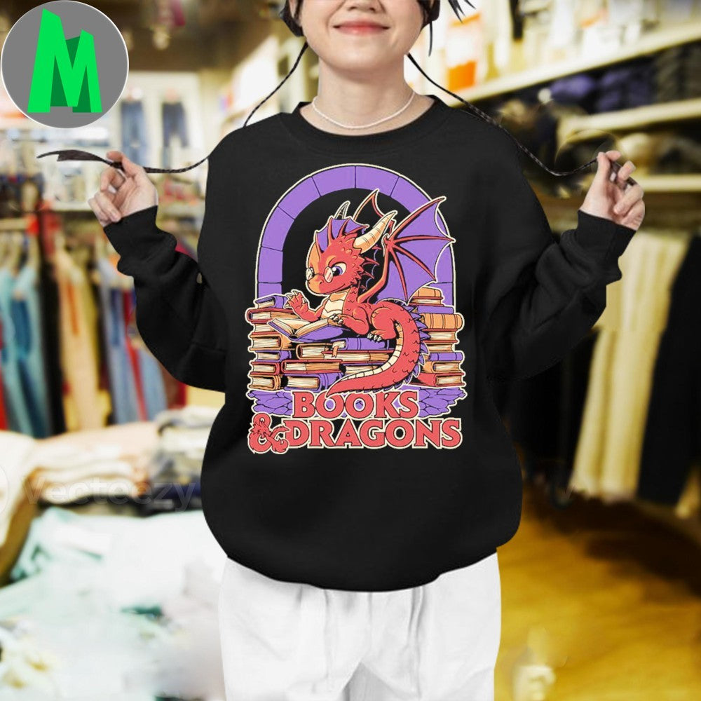 Books and Dragons Fantasy Library Shirt