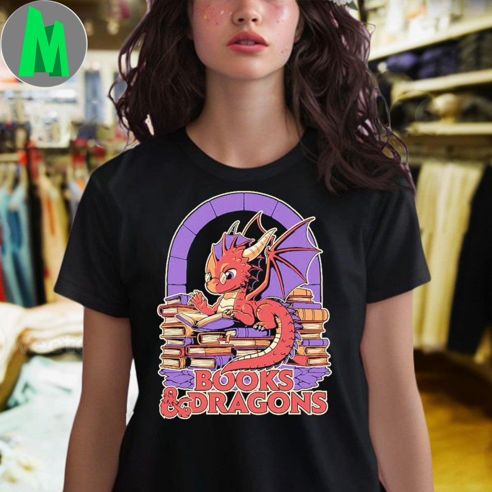 Books and Dragons Fantasy Library Shirt