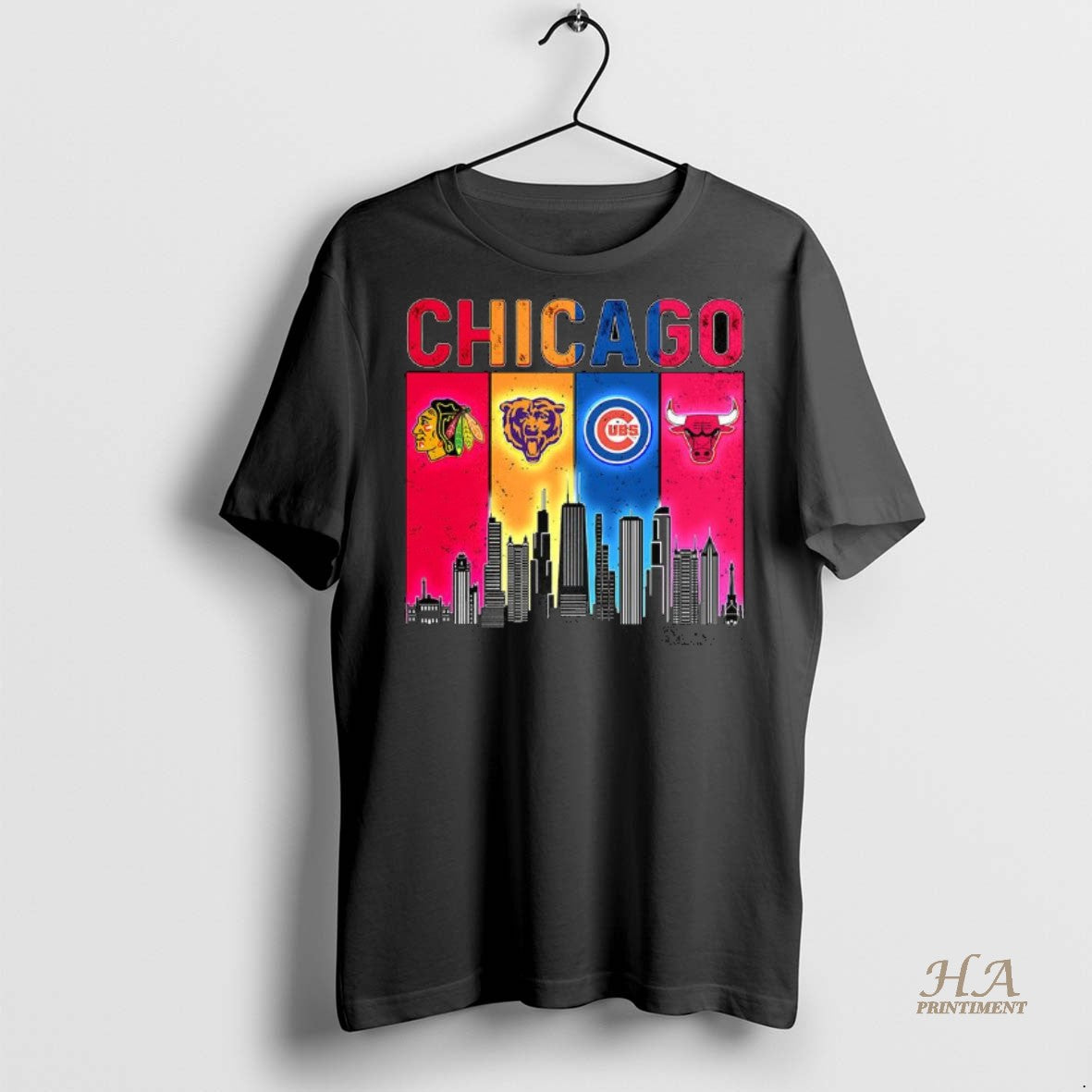 Official Chicago Sports Teams Blackhawks Bears Cubs Bulls Skyline Shirt