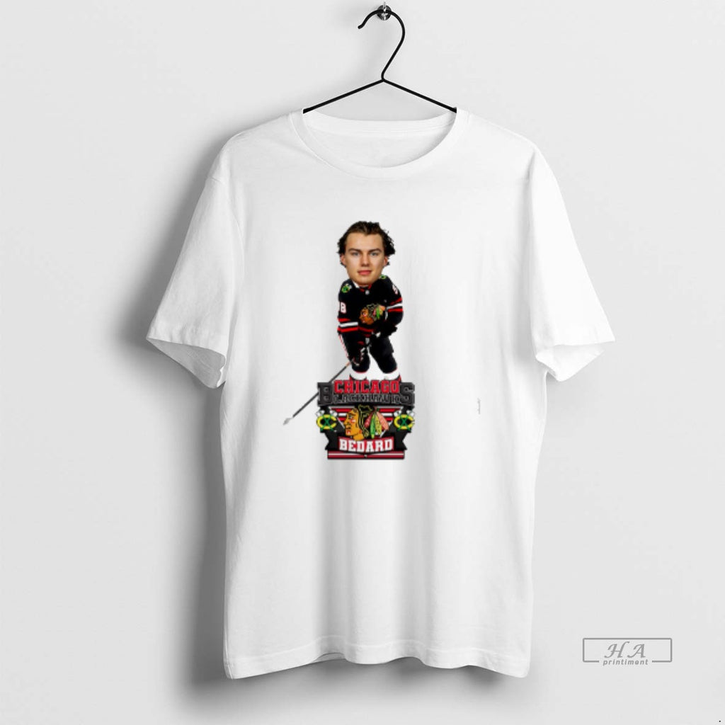 Official Connor Bedard Chicago Blackhawks Black Alternate Jersey Caricature