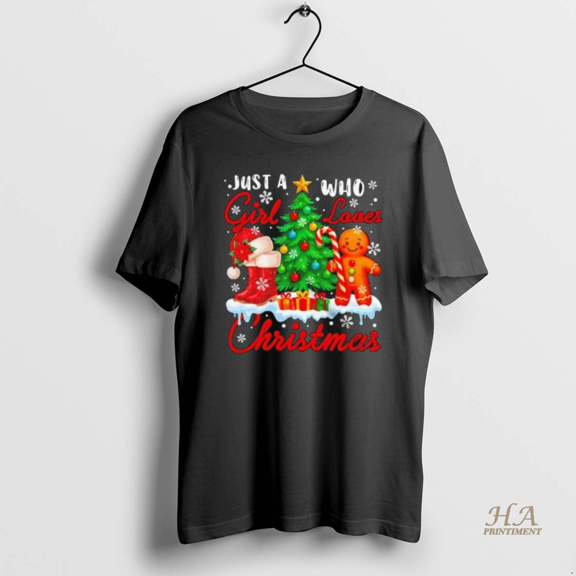Official Girl Who Loves Christmas Lovely Tree Gingerbread Girls Women Family Black