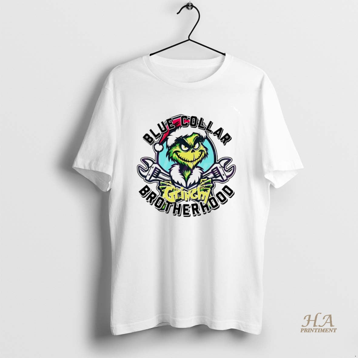 Official Grinch Blue Collar Grinchy Brotherhood Christmas White