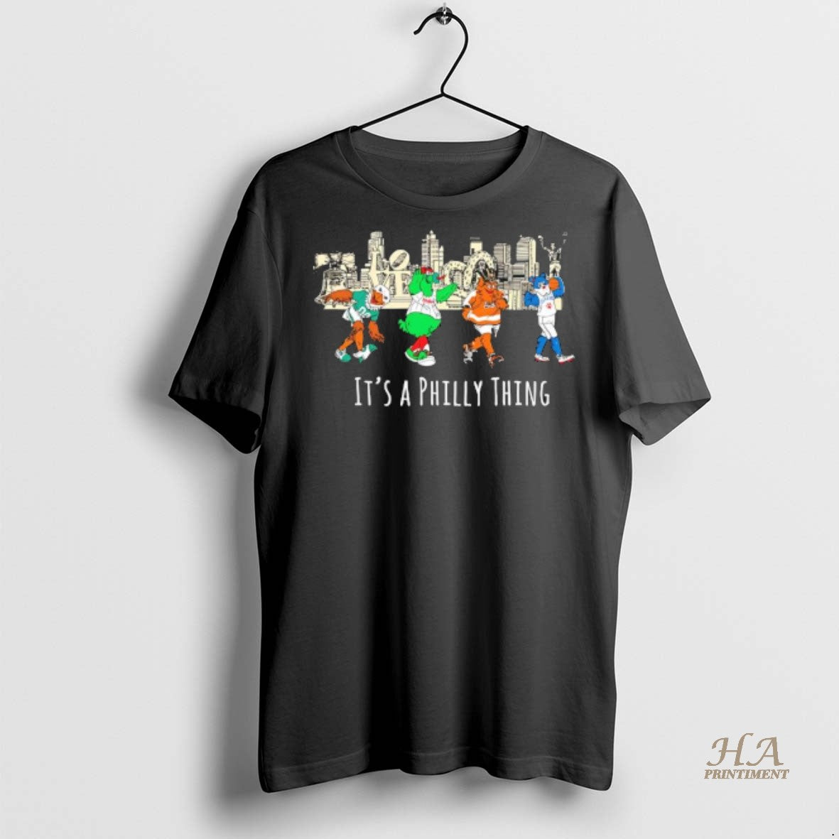 Official Its A Philly Thing Philadelphia Sports Mascots Skyline Black Shirt