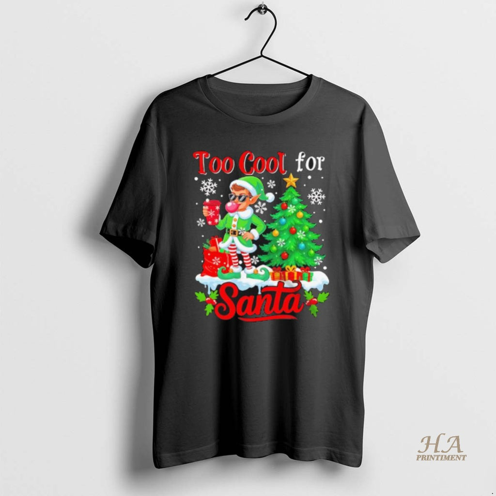 Official Too Cool For Santa Merry Christmas Elf Sunglasses Drink Coffee Black