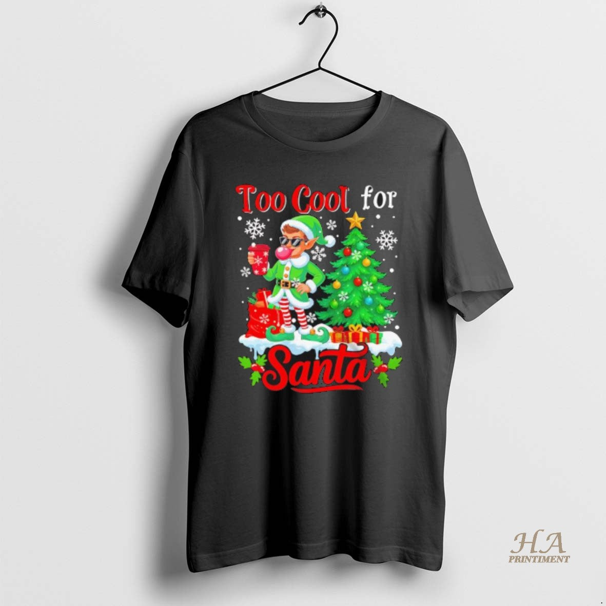 Official Too Cool For Santa Merry Christmas Elf Sunglasses Drink Coffee Black