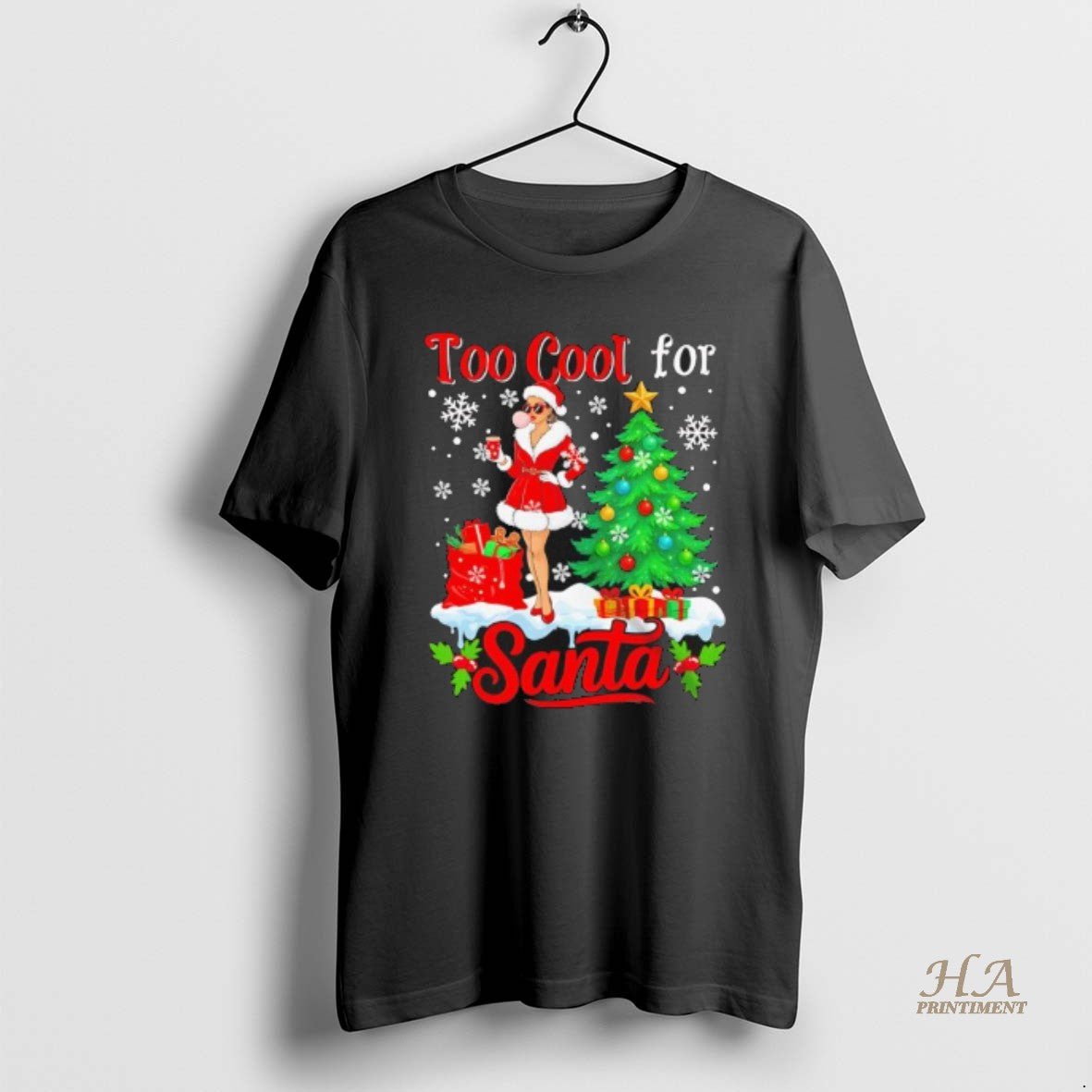 Official Too Cool For Santa Merry Christmas Santa Women Drink Coffee Black