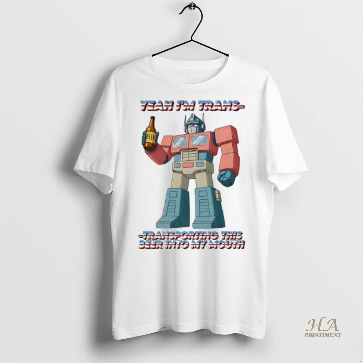 Official Yeah Im Trans Transporting This Beer Into My Mouth Robot Shirt
