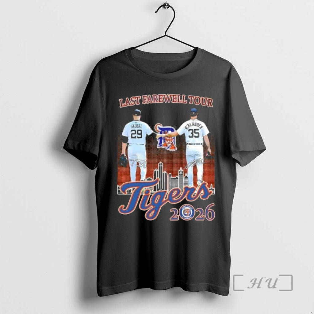 Officials 2026 Skubal Fist Bump Verlander Last Farewell Tour Detroit Tigers Skyline Premium T Shirts