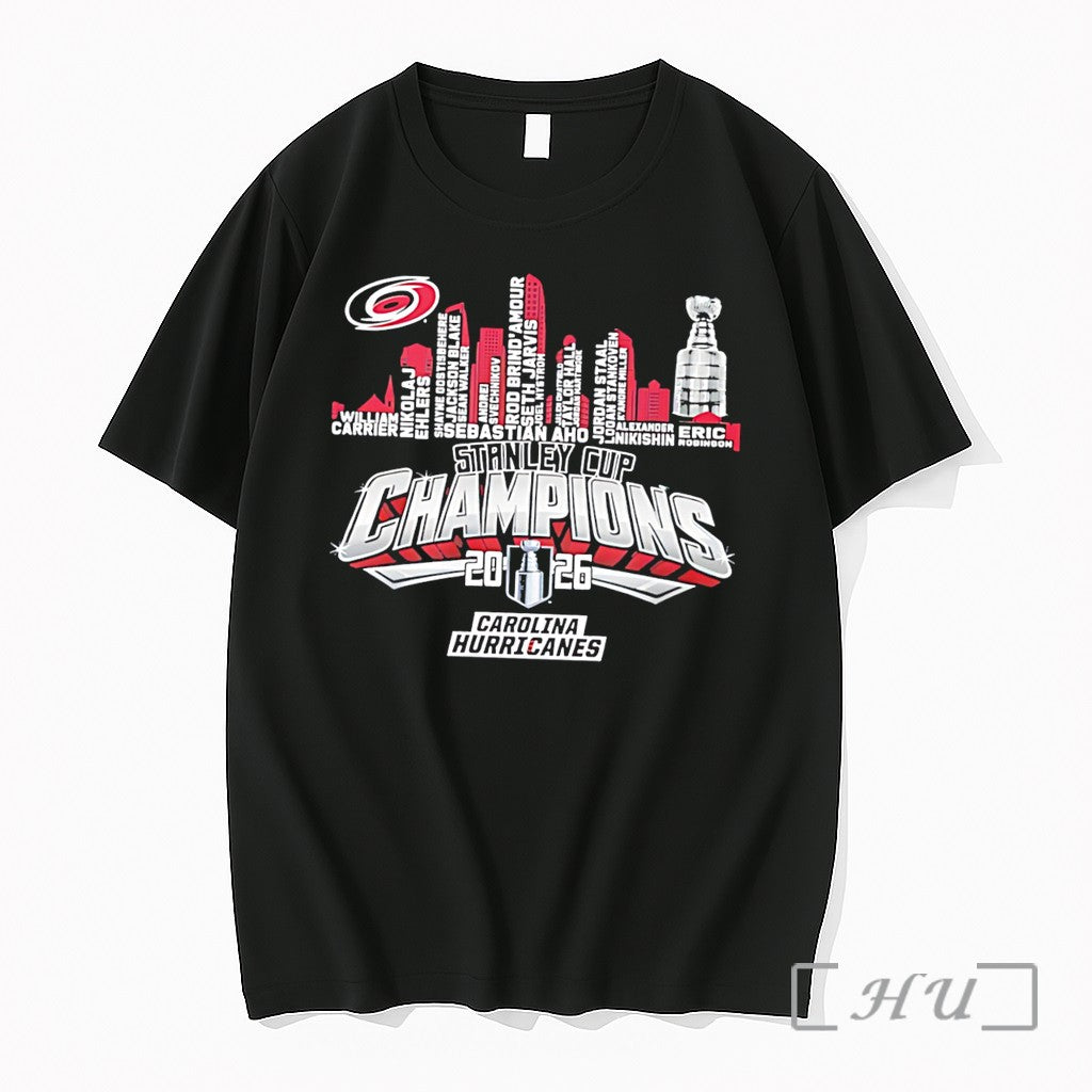 Officials 2026 Stanley Champions Carolina Hurricanes Logo City Skyline Tee Unisex , , , Long Sleeve Tee