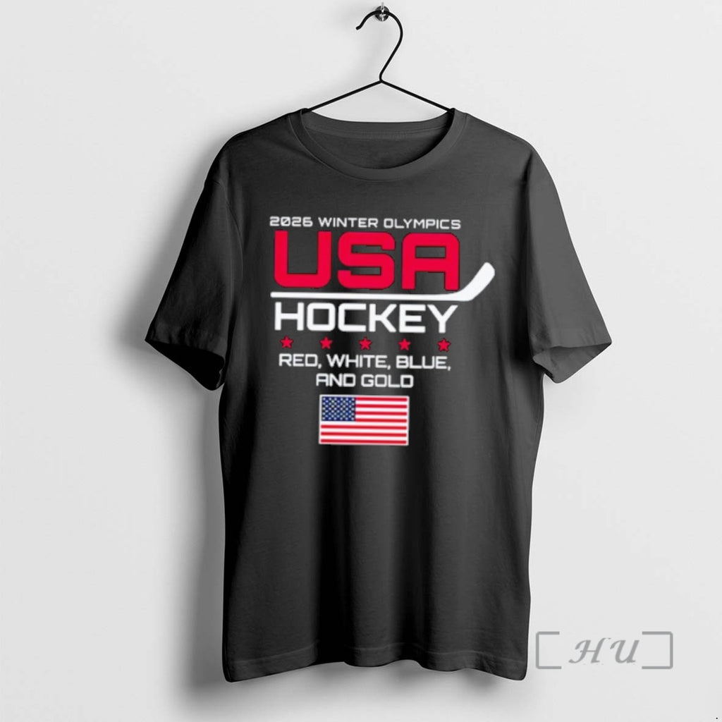 Officials 2026 Winter Olympics Usa Hockey Red White Blue And Gold Premium T Shirts Sweater