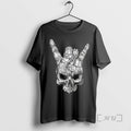 Officials Black And White Sketch Skull With Rock And Roll Horns Hand Gesture Premium