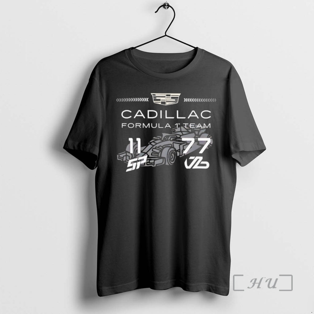 Officials Cadillac Formula 1 Team Racing Logo Back Numbers 11 77 Premium T Shirts Sweater