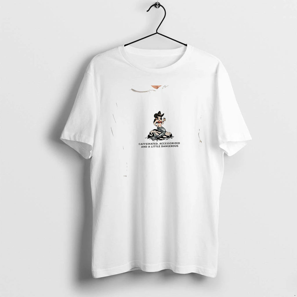 Officials Cowgirl Mermaid Caffeinated Accessorized And A Little Dangerous Premium T Shirt