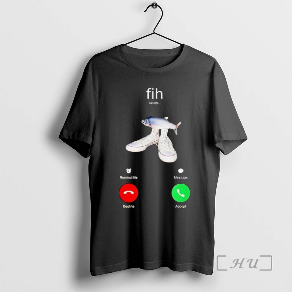 Officials Fih Calling Remind Me Message Decline Accept Phone Call Fish Graphic Premium T Shirts
