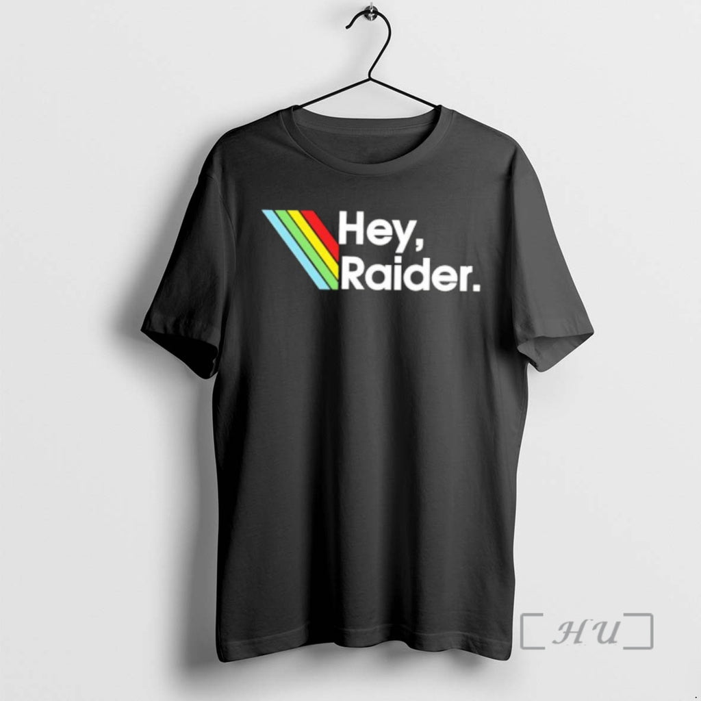 Officials Hey Raider Text With Retro Rainbow Stripes Graphic